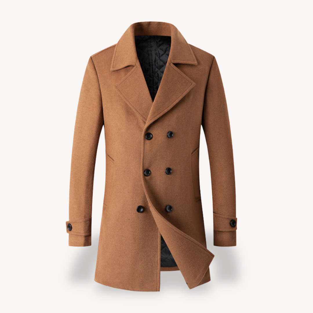 Men’s Wool Trench Coat Double-Breasted in Navy Blue, Gray, Camel, Black