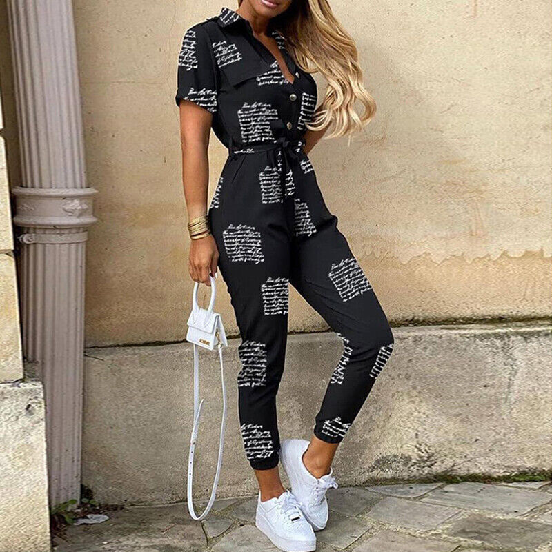 Slim Fit Short Sleeve Jumpsuit With Button Front