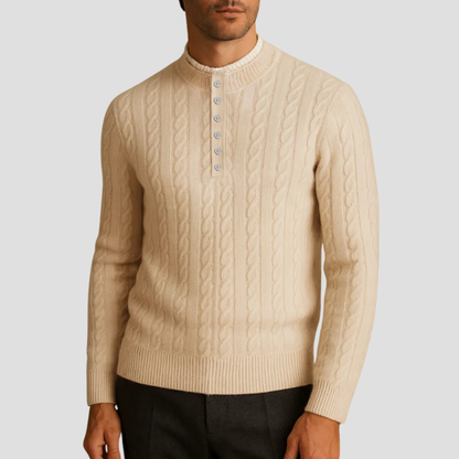 Men’s Textured Buttoned Crew Neck Sweater