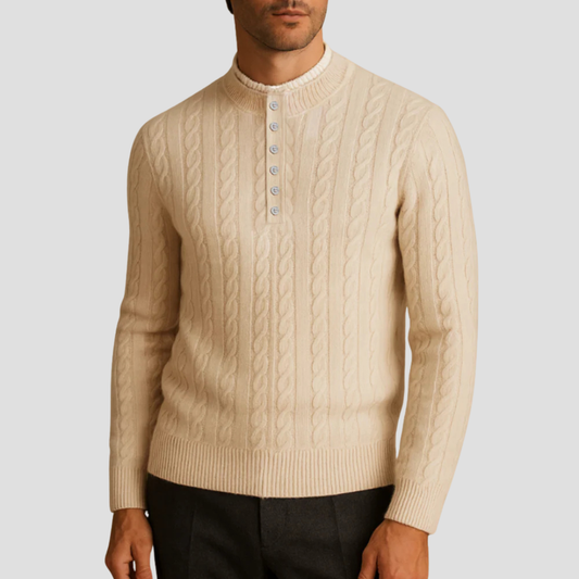 Men’s Textured Buttoned Crew Neck Sweater