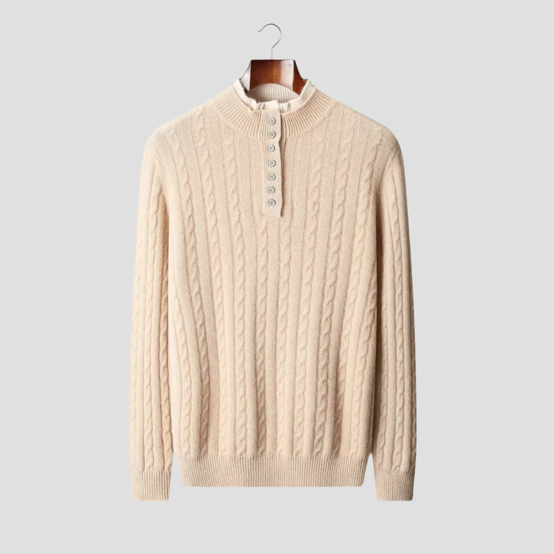 Men’s Textured Buttoned Crew Neck Sweater