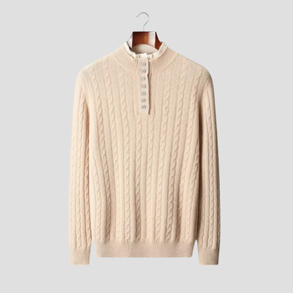 Men’s Textured Buttoned Crew Neck Sweater