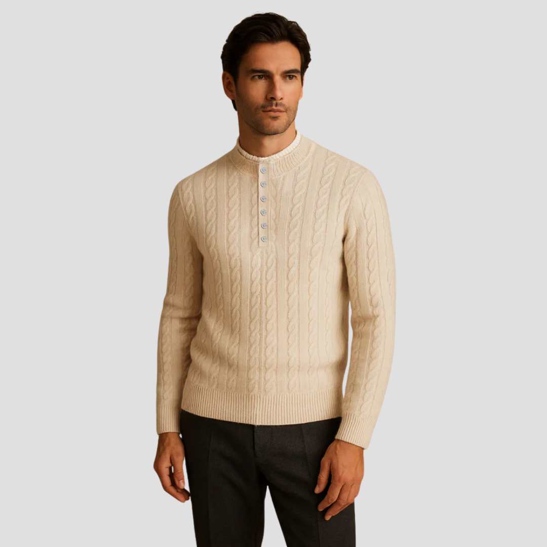 Men’s Textured Buttoned Crew Neck Sweater