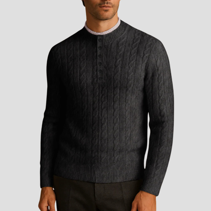 Men’s Textured Buttoned Crew Neck Sweater