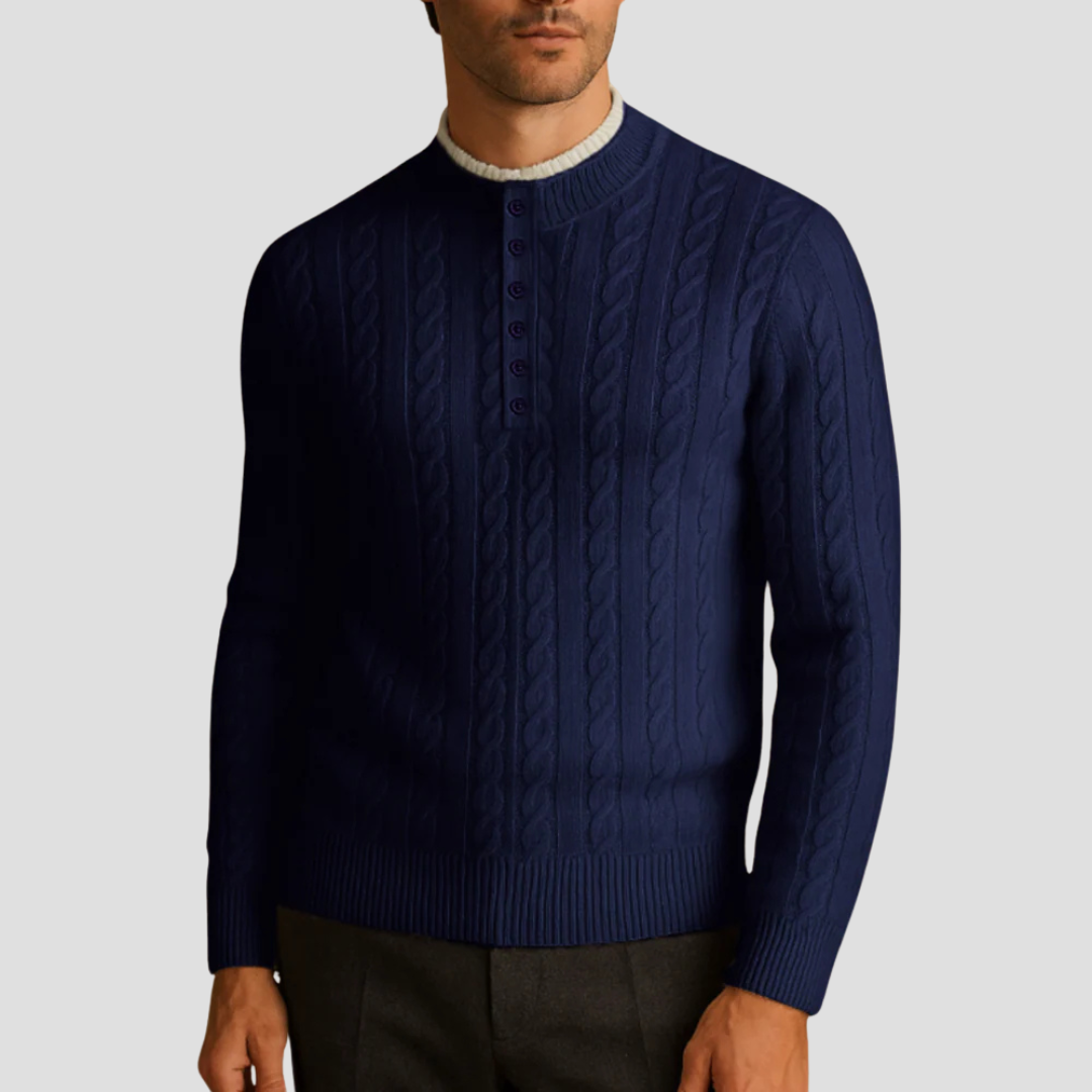 Men’s Textured Buttoned Crew Neck Sweater