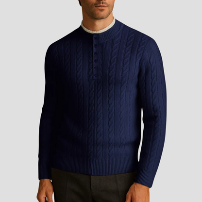 Men’s Textured Buttoned Crew Neck Sweater