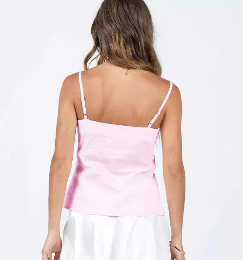 Klara Top | Pleated Lace Camisole with Spaghetti Straps