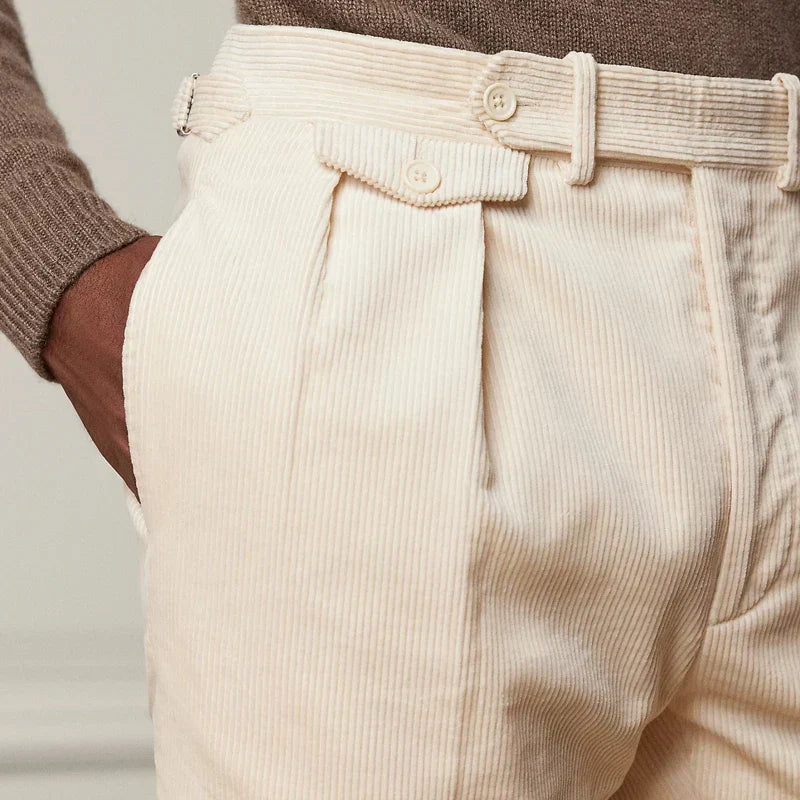 Men's Classic Corduroy Pants Comfortable High Waist Straight Leg
