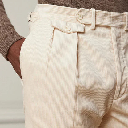 Men's Classic Corduroy Pants Comfortable High Waist Straight Leg