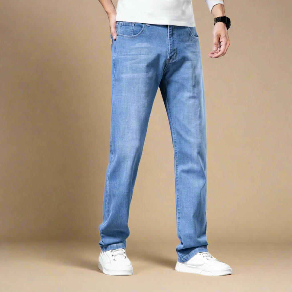 Men's Classic Denim Stretch Jeans with Comfortable Regular Fit