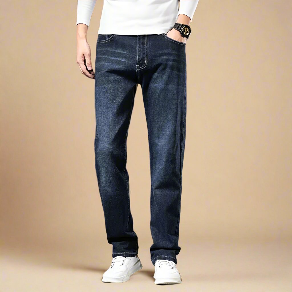 Men's Classic Denim Stretch Jeans with Comfortable Regular Fit