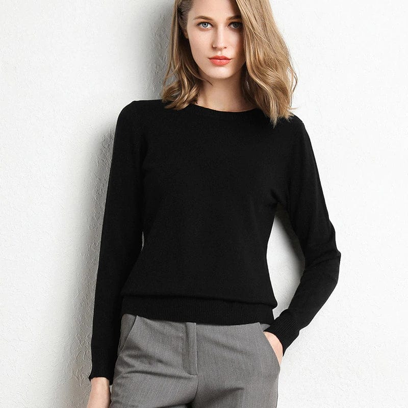 Lia | Ladies classic cashmere sweater with round neckline