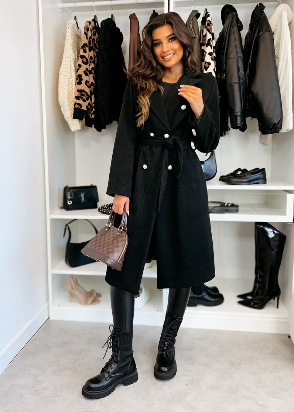 Jaione | Women’s Knee-Length Wool Coat – Double-Breasted Tailored Design with Belt for Office, Everyday, and Leisure