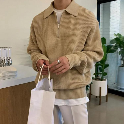 Knit Blend Jumper - Half Zip Collar and Breathable Warmth