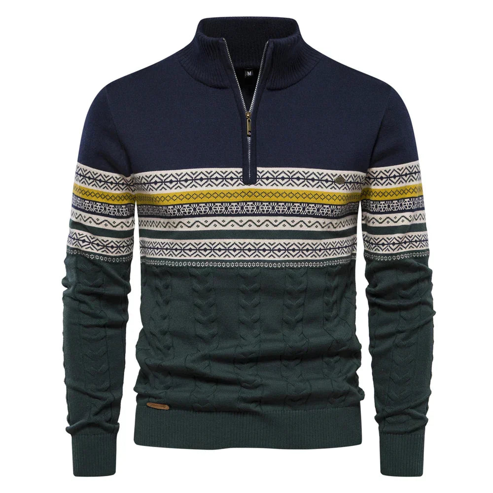 Knit Blend Sweater - High Neck Half Zip & Easy Wear