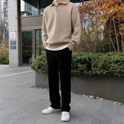 Knit Polo Shirt - Button Collar & Soft Blend Warmth
