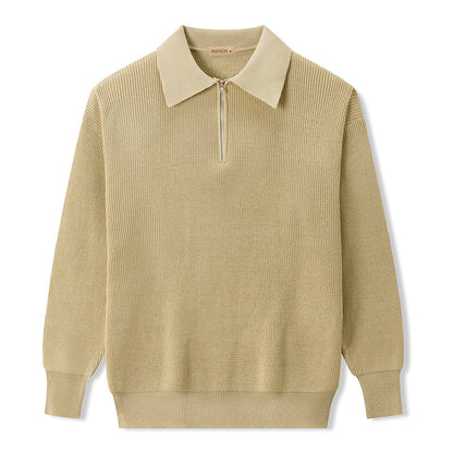 Knit Polo Sweater - Zipper Collar And Warm Airflow Control