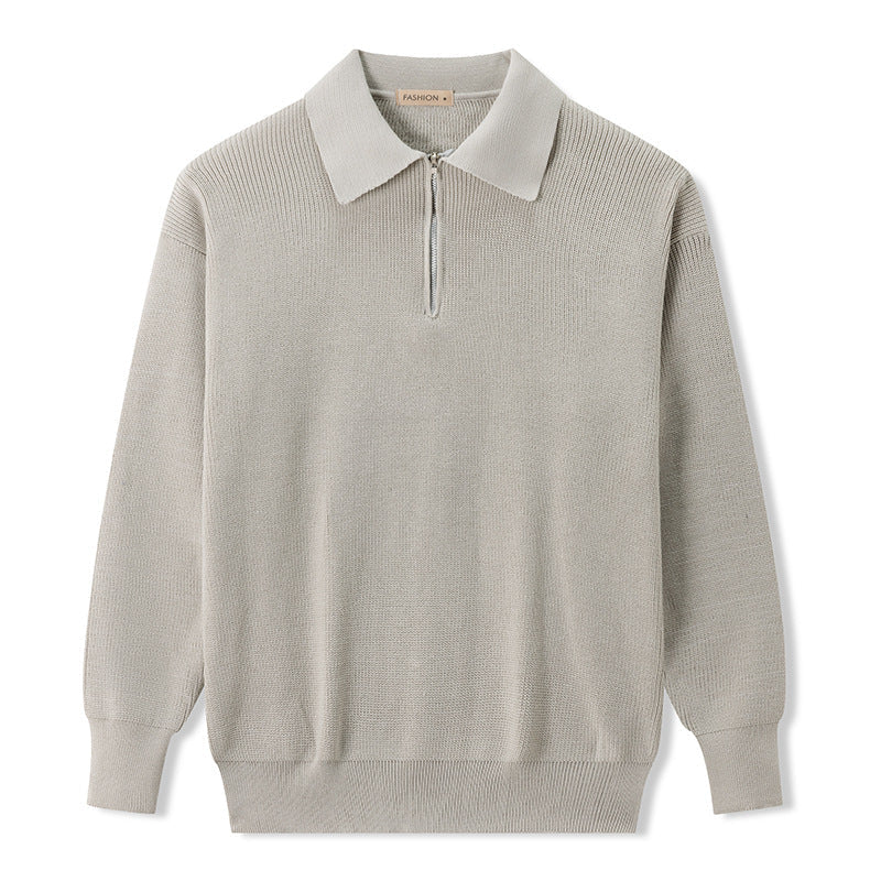 Knit Polo Sweater - Zipper Collar And Warm Airflow Control