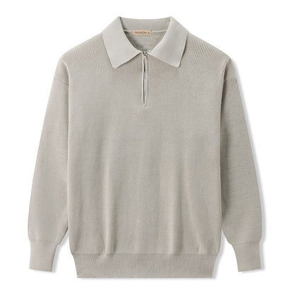 Knit Polo Sweater - Zipper Collar And Warm Airflow Control