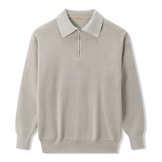 Knit Polo Sweater - Zipper Collar And Warm Airflow Control