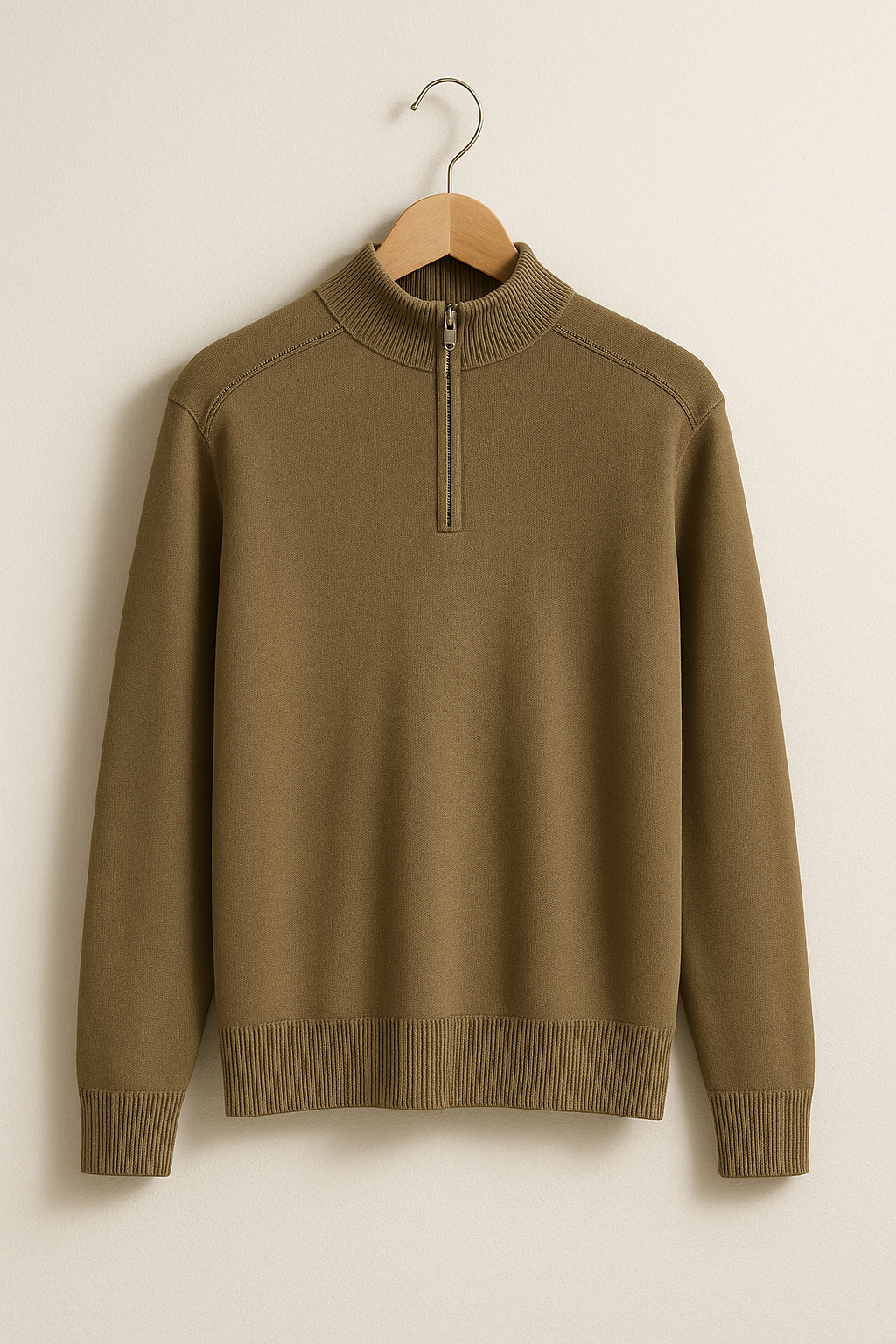 Knit Pullover - Half Zip High Collar And Flexible Stretch