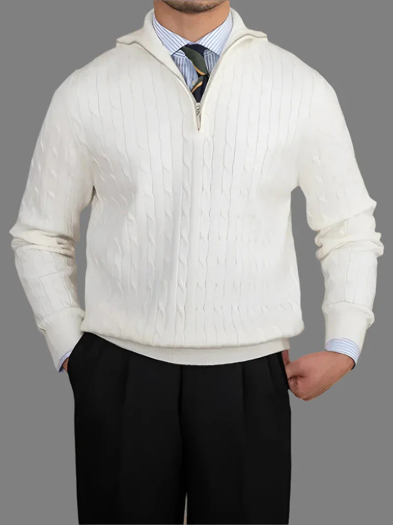 Knit Sweater - Cable Knit Quarter Zip And Warmth Control
