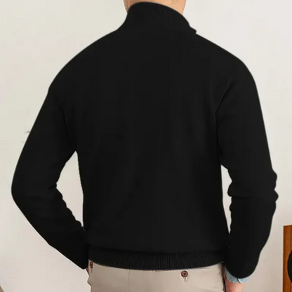 Knit Sweater – Soft Blend High Collar Half Zip & Ribbed Hem