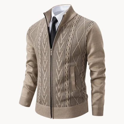 Knit Sweater – Zip Front & Ribbed Collar Cuffs Hem Fit