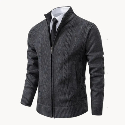 Knit Sweater – Zip Front & Ribbed Collar Cuffs Hem Fit