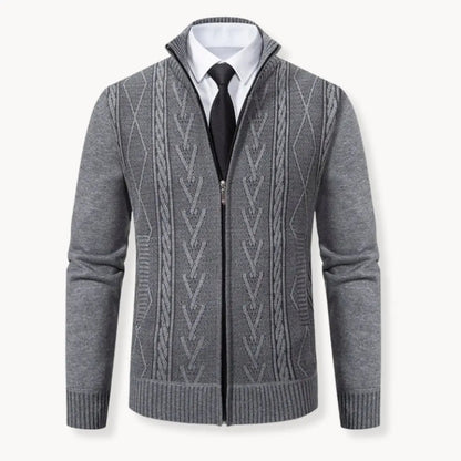 Knit Sweater – Zip Front & Ribbed Collar Cuffs Hem Fit