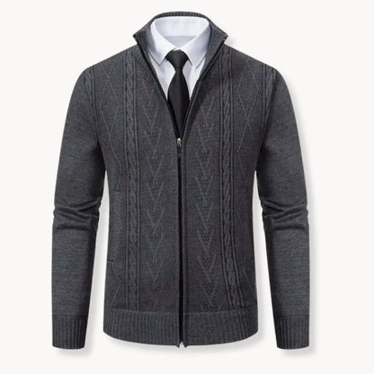 Knit Sweater – Zip Front & Ribbed Collar Cuffs Hem Fit