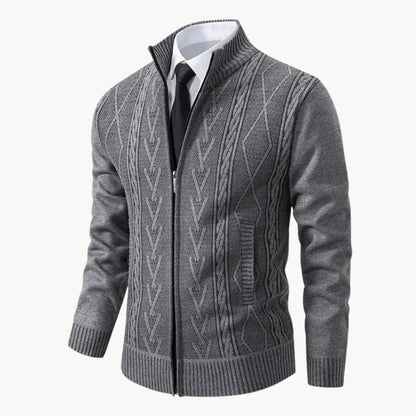 Knit Sweater – Zip Front & Ribbed Collar Cuffs Hem Fit