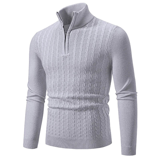 Knit Blend Sweater - Cable Texture & Adjustable Neck