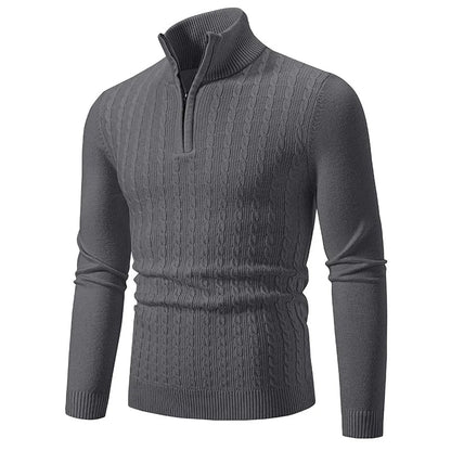 Knit Blend Sweater - Cable Texture & Adjustable Neck