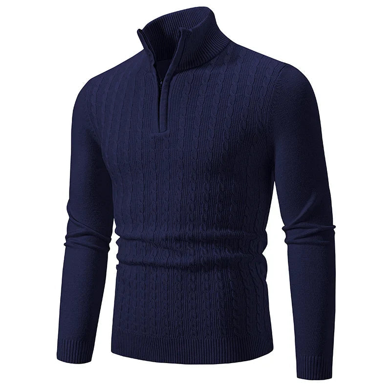 Knit Blend Sweater - Cable Texture & Adjustable Neck