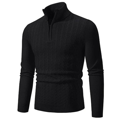 Knit Blend Sweater - Cable Texture & Adjustable Neck