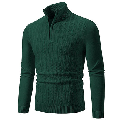 Knit Blend Sweater - Cable Texture & Adjustable Neck