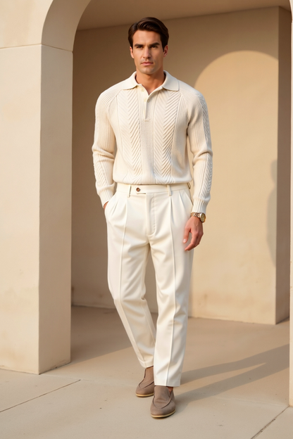 Men’s Cable-Knit Shirt Collar Sweater