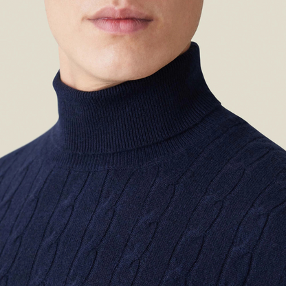 Knit Sweater – Polyester Blend Cable Knit & Neck Coverage
