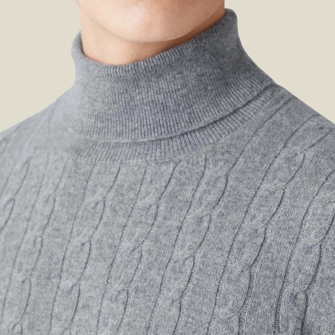 Knit Sweater – Polyester Blend Cable Knit & Neck Coverage