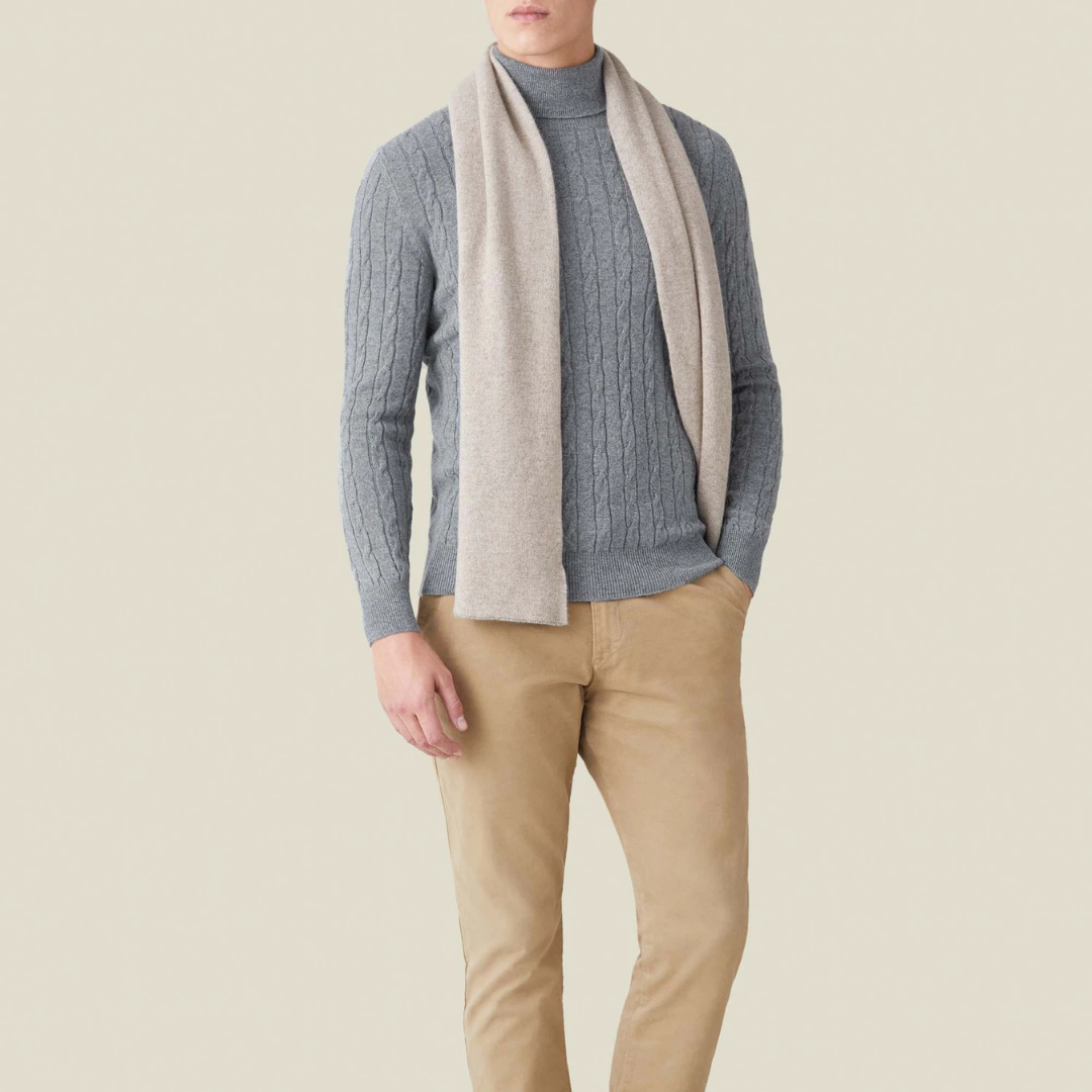 Knit Sweater – Polyester Blend Cable Knit & Neck Coverage
