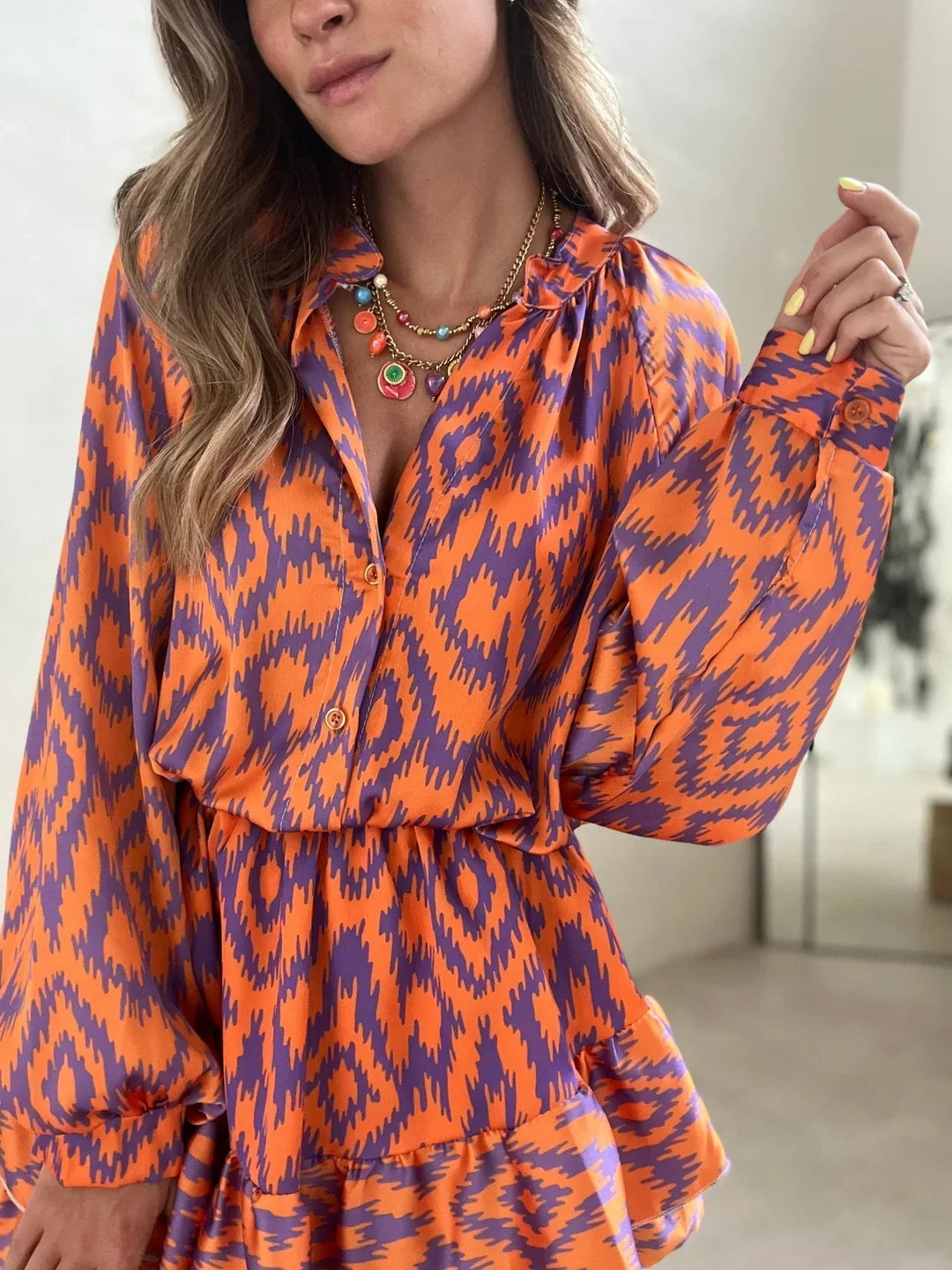 Kristina Dress | Women's Orange Aztec Romper Dress