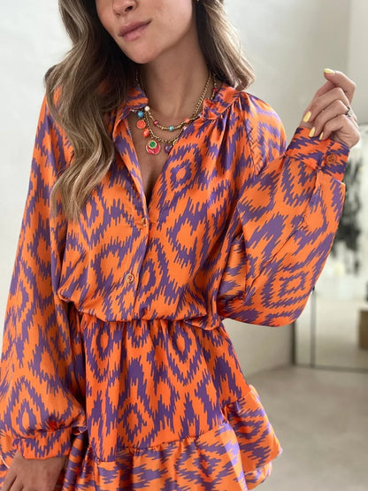 Kristina Dress | Women's Orange Aztec Romper Dress
