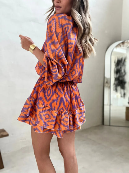 Kristina Dress | Women's Orange Aztec Romper Dress