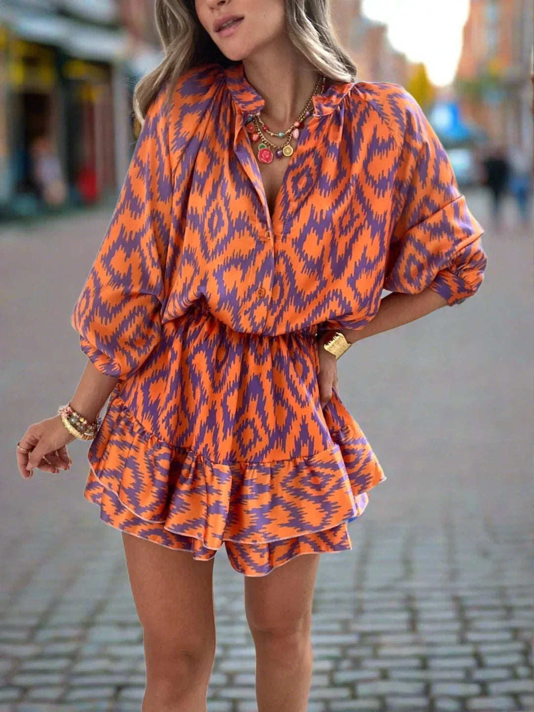 Kristina Dress | Women's Orange Aztec Romper Dress