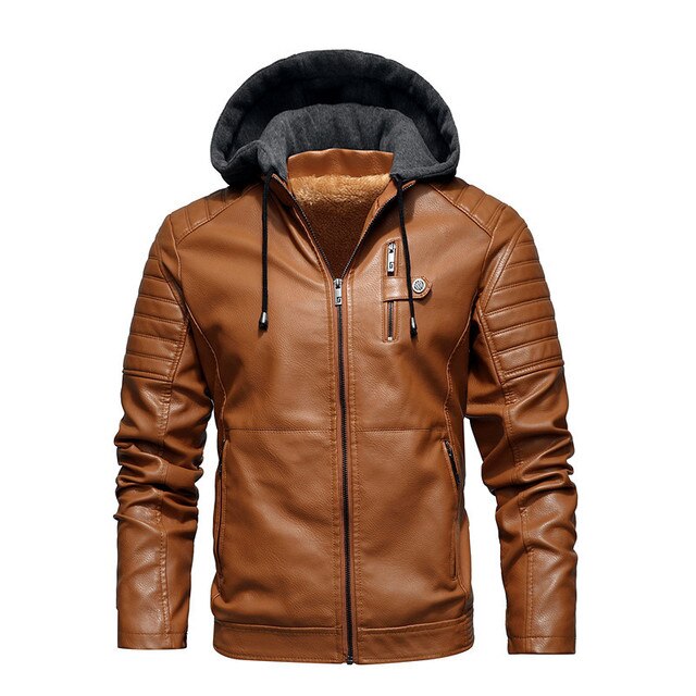 Sustainable Men's Leather Jacket With Hood