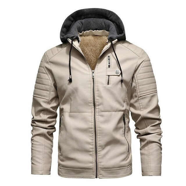 Sustainable Men's Leather Jacket With Hood