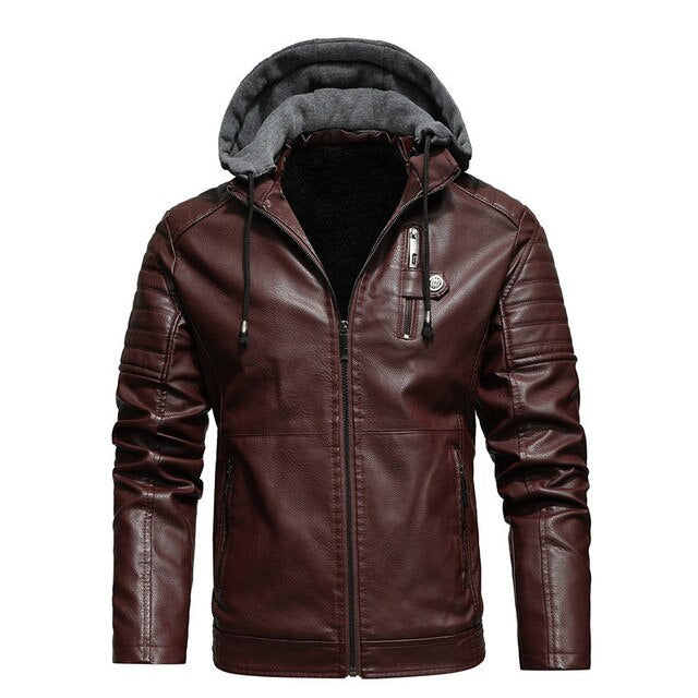 Sustainable Men's Leather Jacket With Hood - BritishElegance