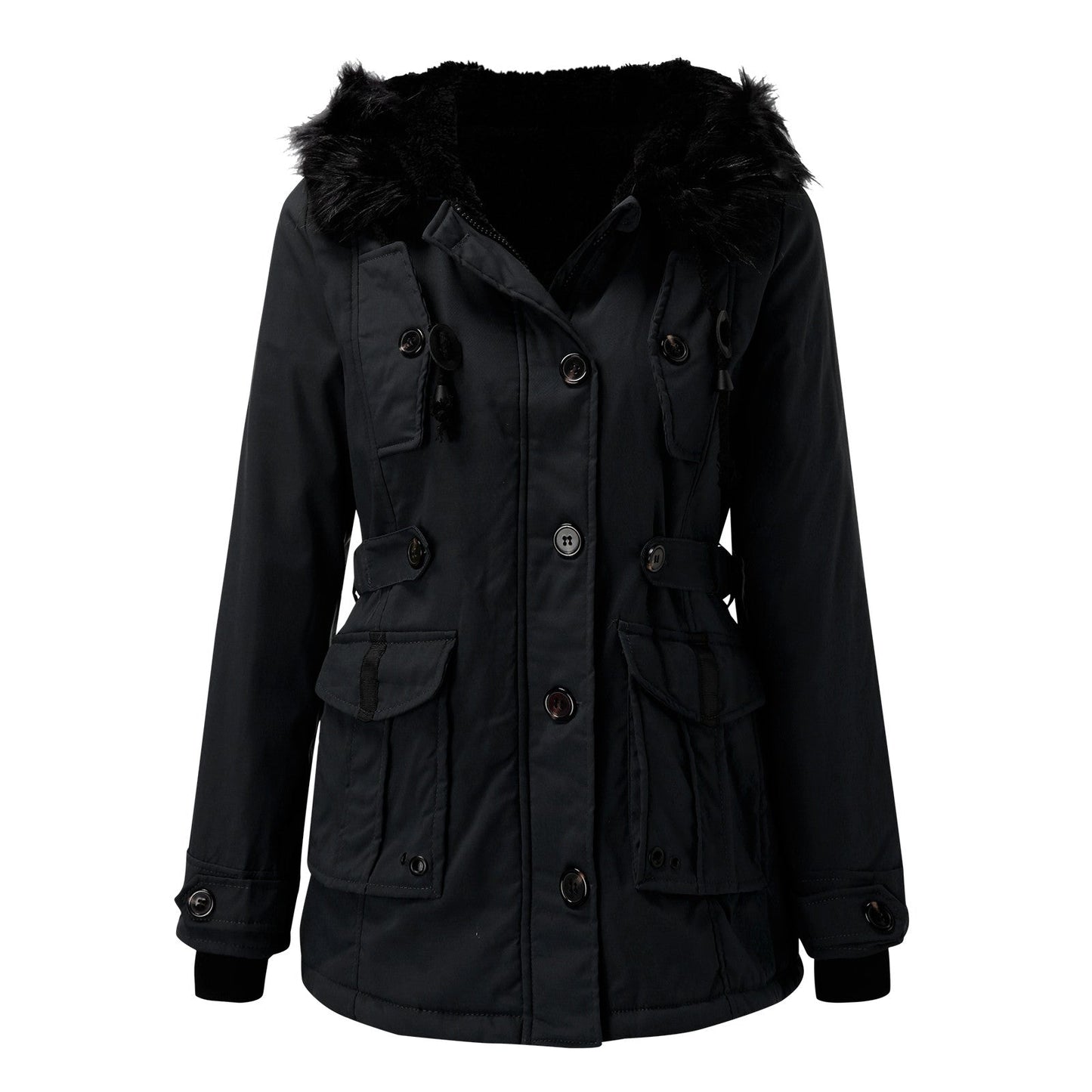 Isabella Hooded Parka | Fur Trim Button Front Parka