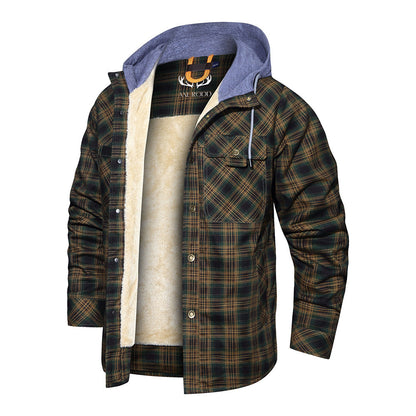 Men’s Hooded Plaid Fleece Lined Shacket